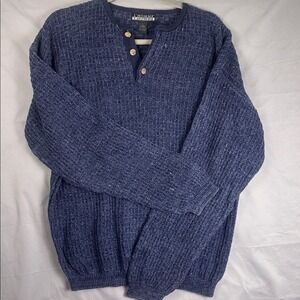 LHomme L Homme Men's Blue Waffle Knit Henley Sweater Long Sleeve Size L